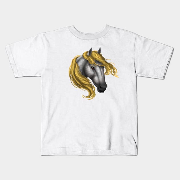 Horse Head - Dapple Yellow Mane Kids T-Shirt by FalconArt